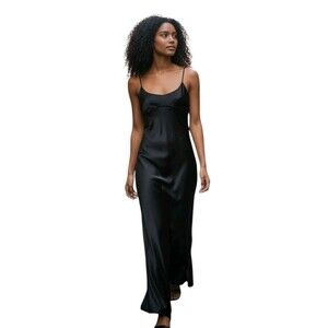 Thirty/Thirty LA Maxi Slip Dress Womens Sz XL Satin Black Cocktail Party Classic